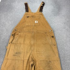 Carhartt Dungarees Adult 38x34 Tan Overalls Bib Double Knee Duck Canvas Mens*