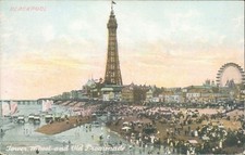 Postcard unposted Lancashire Blackpool central tower wheel and old promenade.