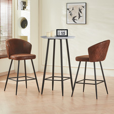 Marble Effect Bar Table with 2 Velvet/Suede Bar Chairs Set Kitchen Pub Café