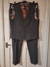 Mens Dark Grey Trousers And Waistcoat Set