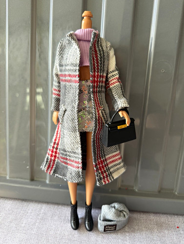 Barbie doll grey plaid - doll,