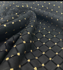 2 Metres Black Gold Embossed Mesh Print Mesh Fabric Stretch Jersey Crafts