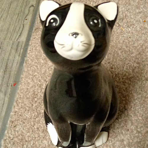 Black white cat - cat, ceramic