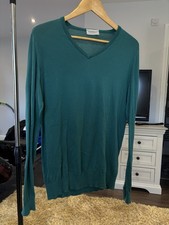 John Smedley Knitted Jumper Large Mens Green Sea-Island Cotton Sweatshirt