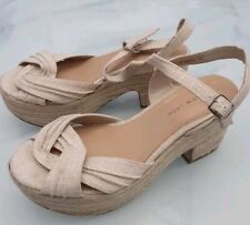 New Look Linen Wedges UK6 EU39 US8 Chunky Strappy Platform Wide Fit Sandals 