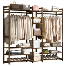Heavy Duty Wooden Clothes Rail Rack Garment Hanging Stand Corner Open Wardrobe