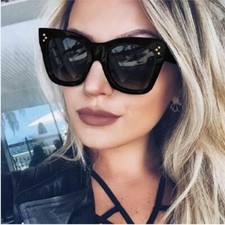 Womens Black Hot Fashion Large Oversized Retro Cat Eye Style Sunglasses UK 2019