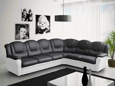 Corner Sofa Black and White or Grey Faux Leather 6 Seater Settee