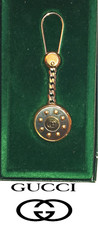 Vintage Gucci Keyring Gold & Silver Tone Double G Logo Insert With Box ref 2