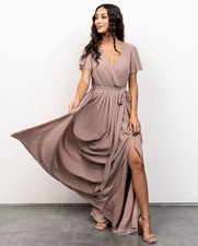 Baltic Born Kristina Maxi Wrap Dress Taupe Long Womens Size XS Extra Small 