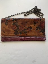 Brown Flora Oil Painting Real Leather Medium Clutch Bag Detachable Strap-ETUI