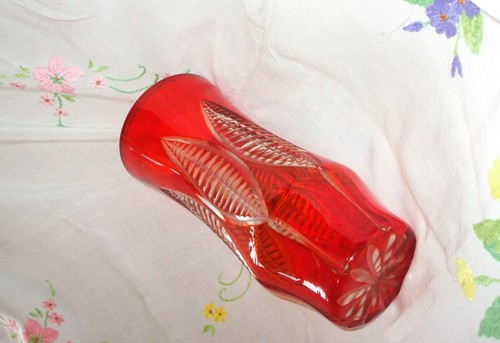 Vintage ruby glass vase - vintage,