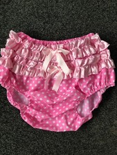 Adult Baby Sissy pink satin & Cotton6panties/diaper cover lots of frills 26-46"