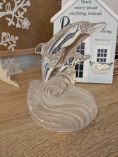 VINTAGE ROYAL CRYSTAL ROCK LEAPING GLASS DOLPHINS PAPERWEIGHT