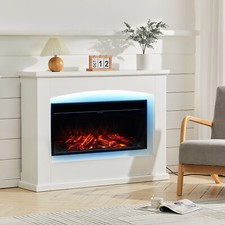 LED White Fireplace 34" Electric Fire Suite Wooden  Surround Flame Room Heater