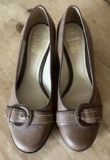 Clarks Wedge Heel Vintage-Style Handcrafted Brown Buckle Front Shoes UK 6 EUR 39