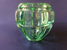 DAUM NANCY  SIGNED TOP QUALITY ART DECO FACET CUT GREEN GLASS BOWL IN VGC