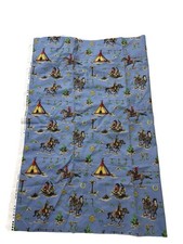 Vintage Cowboys Indians Western Fabric Pattern — 56” X 40” Blue