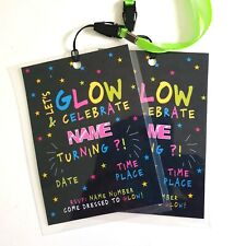 Personalised Let's Glow Neon Festival Theme VIP Lanyard for Hen Birthday Invite