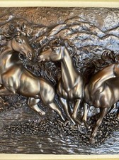 Juliana Collection CROSA 2001 BRONZE EFFECT 3D RELIEF 3 RUN WILD HORSES WALL ART
