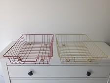 2  x Vintage Hago Wire Letter A4 Paper Filing Trays Red & Cream Retro Office