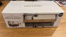 NEXT Contemporary Shelf And Hooks Wall Unit Grey