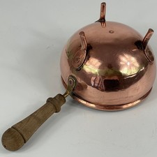 ANTIQUE FRENCH KITCHEN RUSTIC HANDCRAFTED 3 LEG COPPER POT WITH WOODEN HANDLE