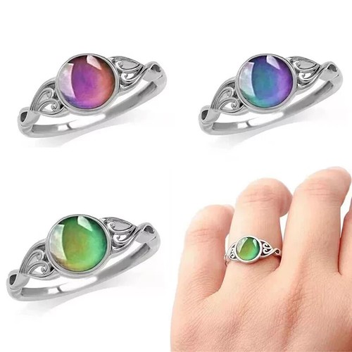 Flower heart mood ring silver - heart,