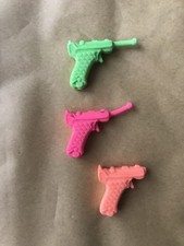 Vintage 80s Luger Guns x3 Rubber Eraser Pink Green Orange