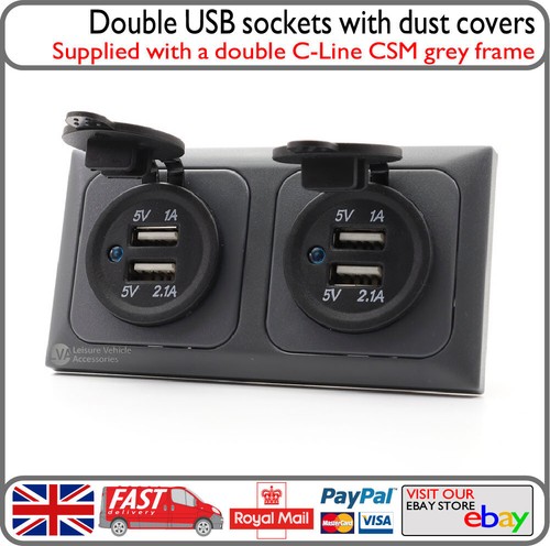 Grey line double usb - grey, sockets