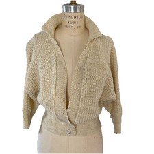 Retro Freddie’s Of Pinewood Cardigan Cream Gold Small 50s Style Crop Pinup