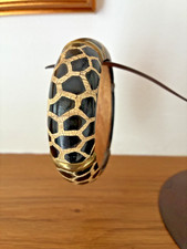 Vintage African Tribal Handmade Wooden Bangle, Animal Print, Brass Accents