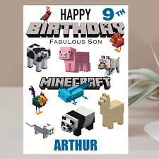MINECRAFT Birthday Card Personalised Grandson, Son, Brother, Nephew Animals