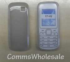 Grey/Translucent Protective Silicone Skin Gel Case for Nokia C1-02  -  NEW