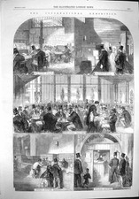 Original Old Antique Print 1862 International Exhibition Post Office Police