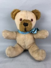 Vintage Teddy Bear Plush Soft Toy Blue Ribbon Beige 30cm G310