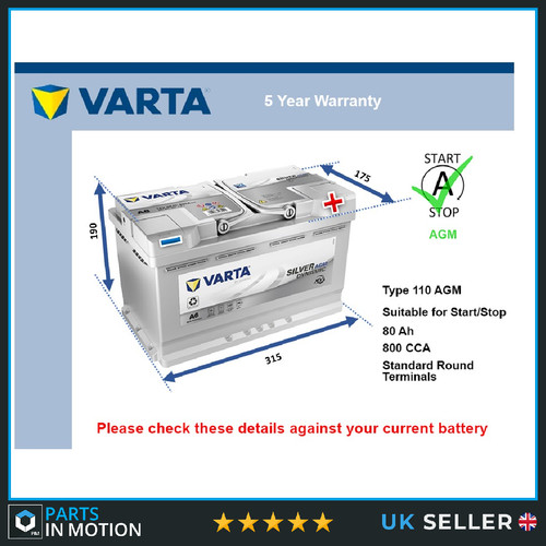 Agm car battery varta - a6, 110