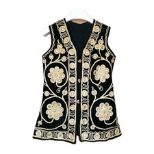 Vtg Afghan Ethnic Hippy Boho Embroidered Velvet Folk  Waistcoat retro Vest m s