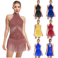 UK Women Fringe Dress Tassel Latin Dance Leotard Salsa Rumba Competition Costume