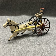 Vintage Cast Iron Racing Horse Sulky Jockey Figure White Horse Red Hat Rider