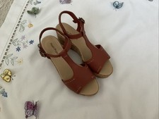 Women’s Hush Puppies Brown Leather T Bar  Wedge Sandals UK5 Wide New