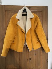 Zara Women's Basic Mustard Biker Suede Jacket Size Medium