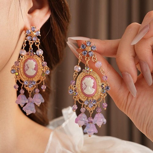 Vintage cameo drop earrings - vintage,