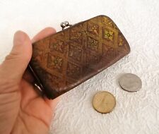 Vintage Wallet Money Coin Purse Old Brown Leather Kiss Lock Movie Show Props