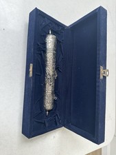 Silver Plated Mezuzah With Blue Velvet Case