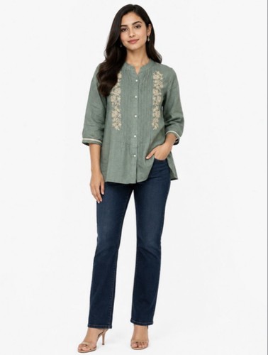 Sage green embroidered kurti - sage,