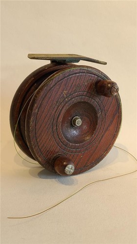 Antique wood fishing reel - wood,