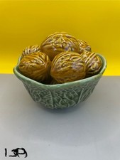 Vintage Retro Kitsch Portuguese Pottery Majolica Bowl of Walnuts Fruit