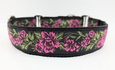 1.5" Wide Martingale Dog Collar Pink Floral Greyhound Lurcher Saluki Whippet