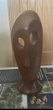 Vintage Hand Carved Wooden Alien Head Sculpture Ornament